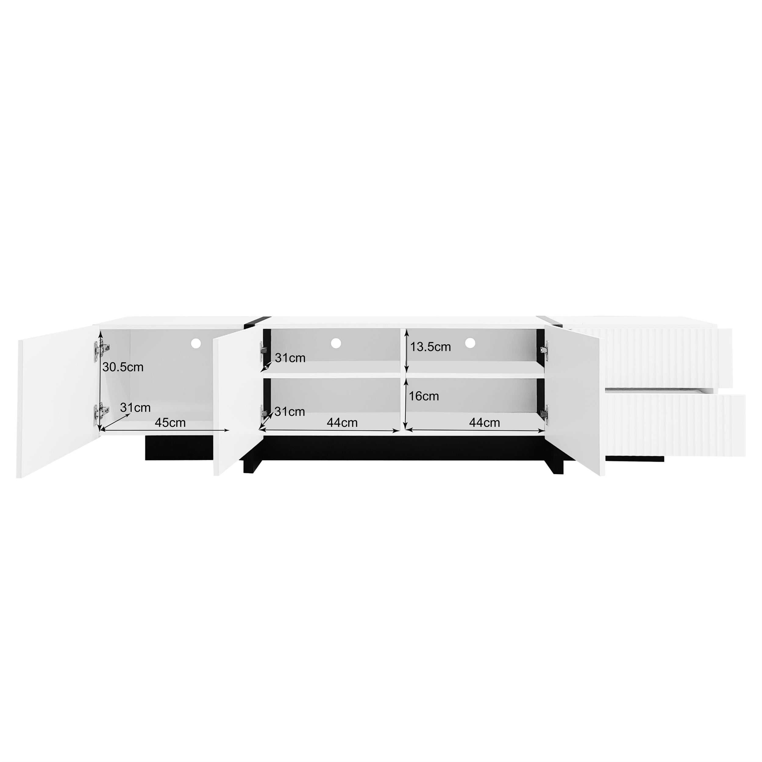 TV Cabinet, 190 cm with 3 Doors & 2 Drawers, White + Black