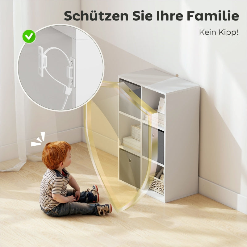 Shelf 6 Compartments 3 Fabric Drawers - Grey