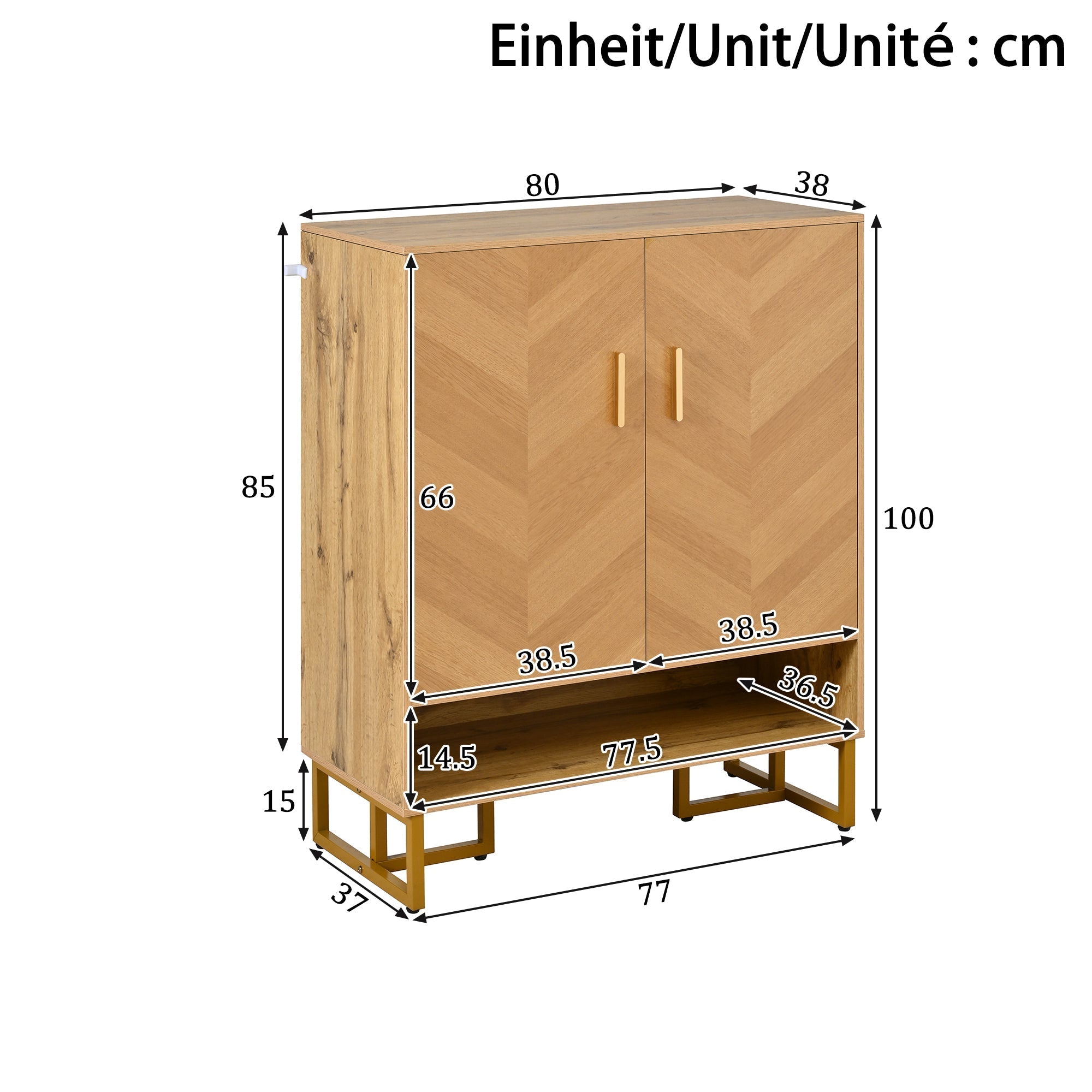 Narrow Shoe Cabinet Modern Minimalist 2-Door Storage - Wood Grain/Golden Frame