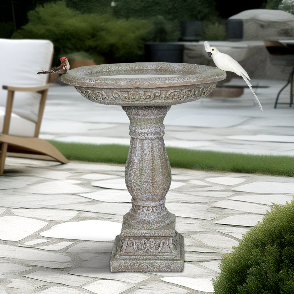 Concrete birdbath fountain 60.5 cm high x 51 cm diameter with carved base