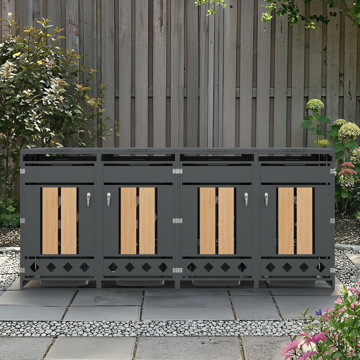 Bin Storage Unit with Hinged Lid, Lockable and 4 Doors, Wood Grain