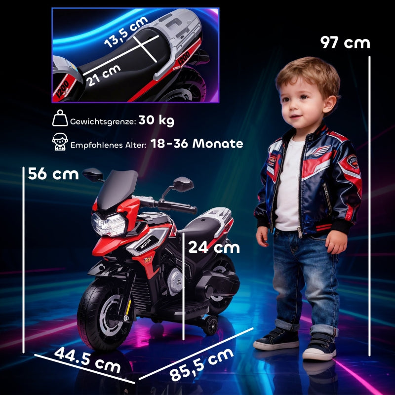 Electric Kids Motorcycle with Training Wheels, Lights and Music, Red