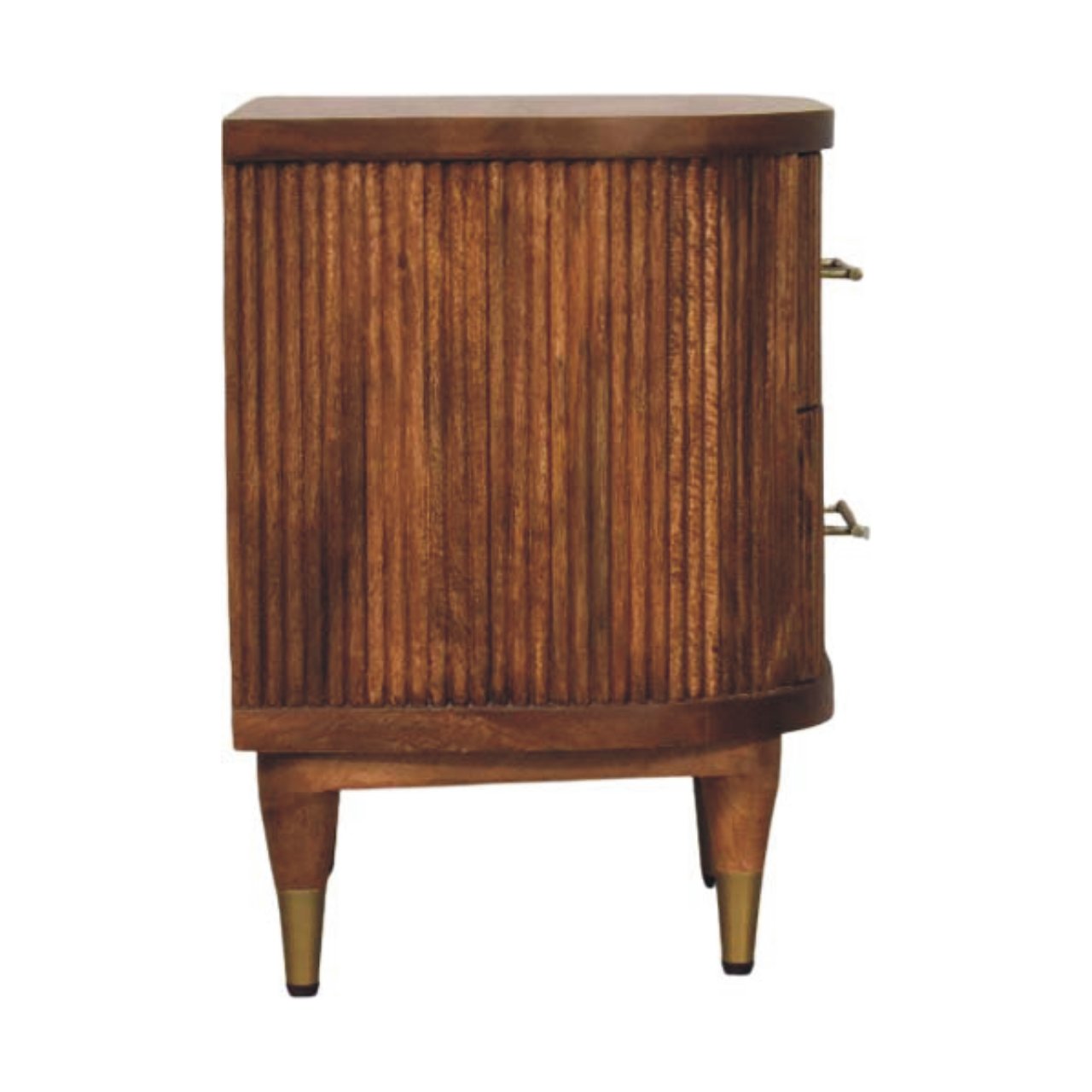Ribbed Bedside Nightstand with Brass Accents in Mango Wood