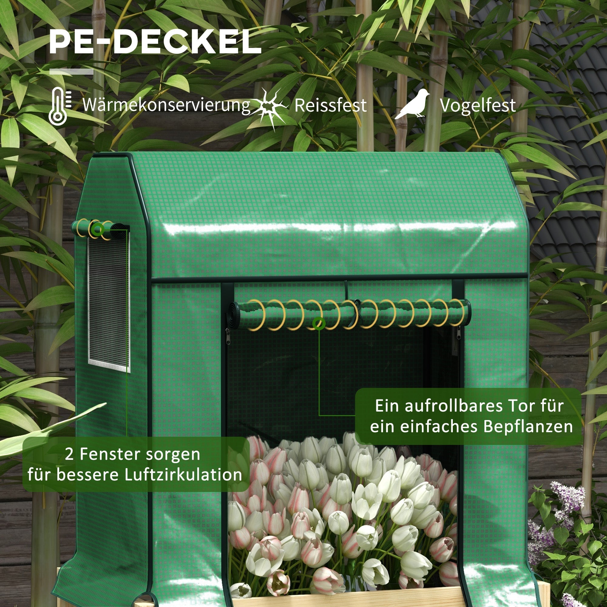 Hochbeet mit Gewächshaus, Frühbeet für Kräuter & Gemüse, Holz Natur/Grün