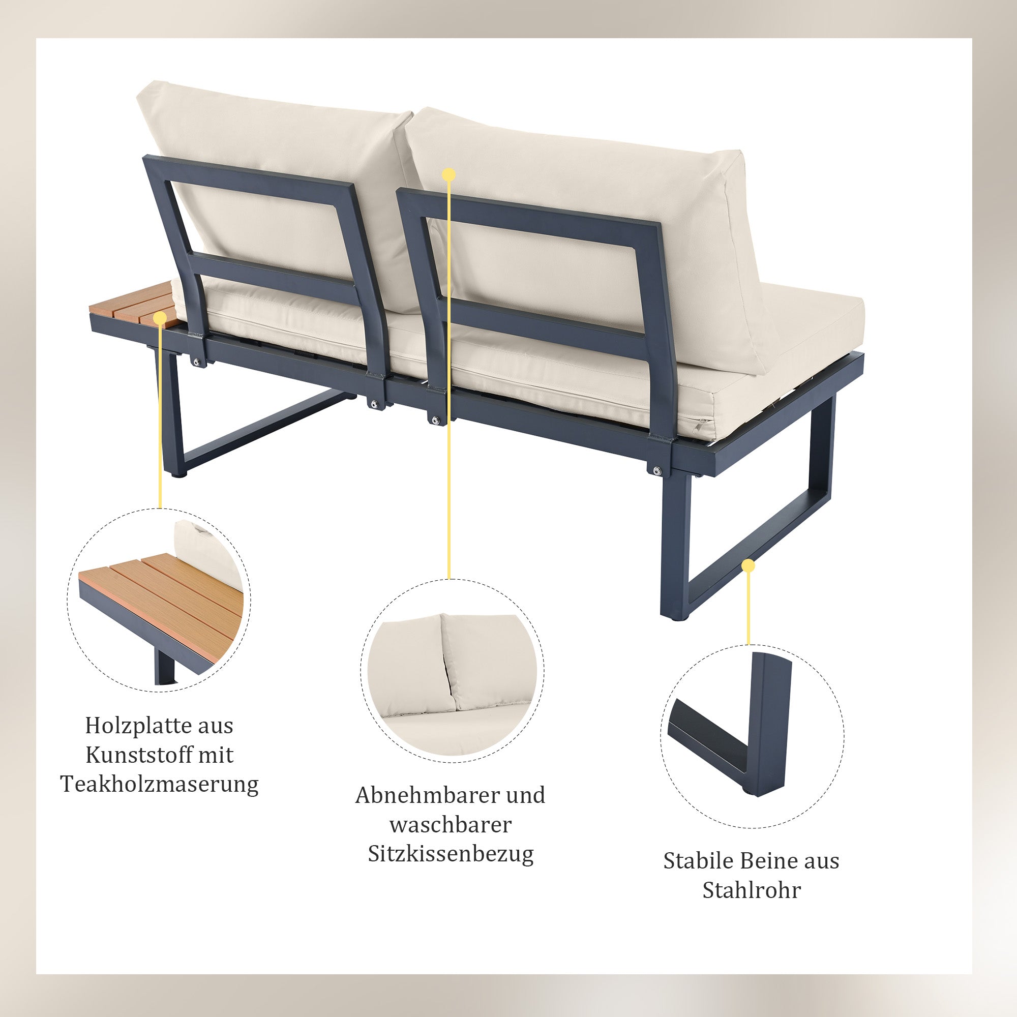 Garden Leisure Set Corner Adjustable Reclining with Coffee Table - Beige/Grey