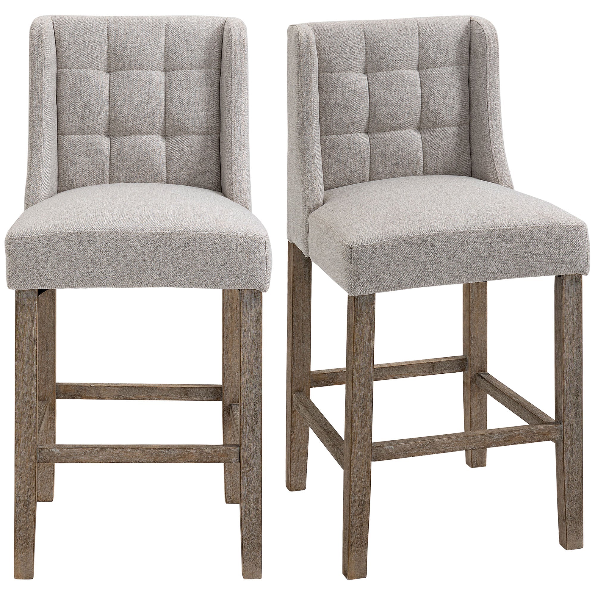 Set of 2 Bar Stools with Backrest, Solid Wood, Grey + Natural