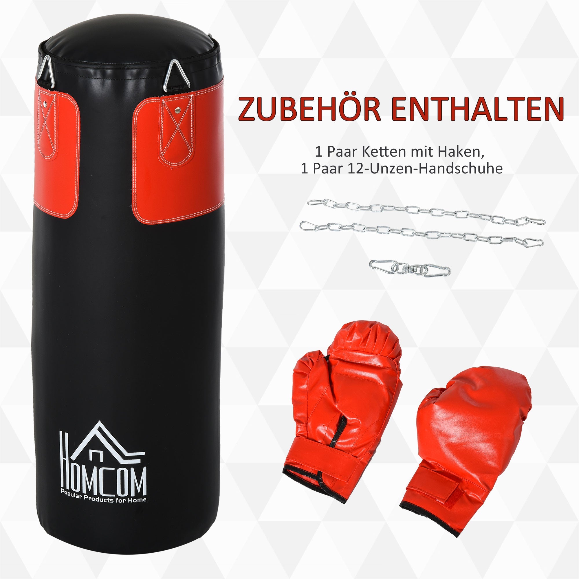 Punching Bag Set, Filled, 16kg, Black-Red