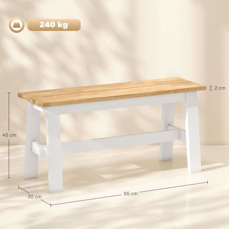 Bench for 2, Wooden with Stabilizing Crossbar, White