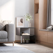 Wooden S Shape Cube Coffee Table 2 Tier Storage Shelves Black