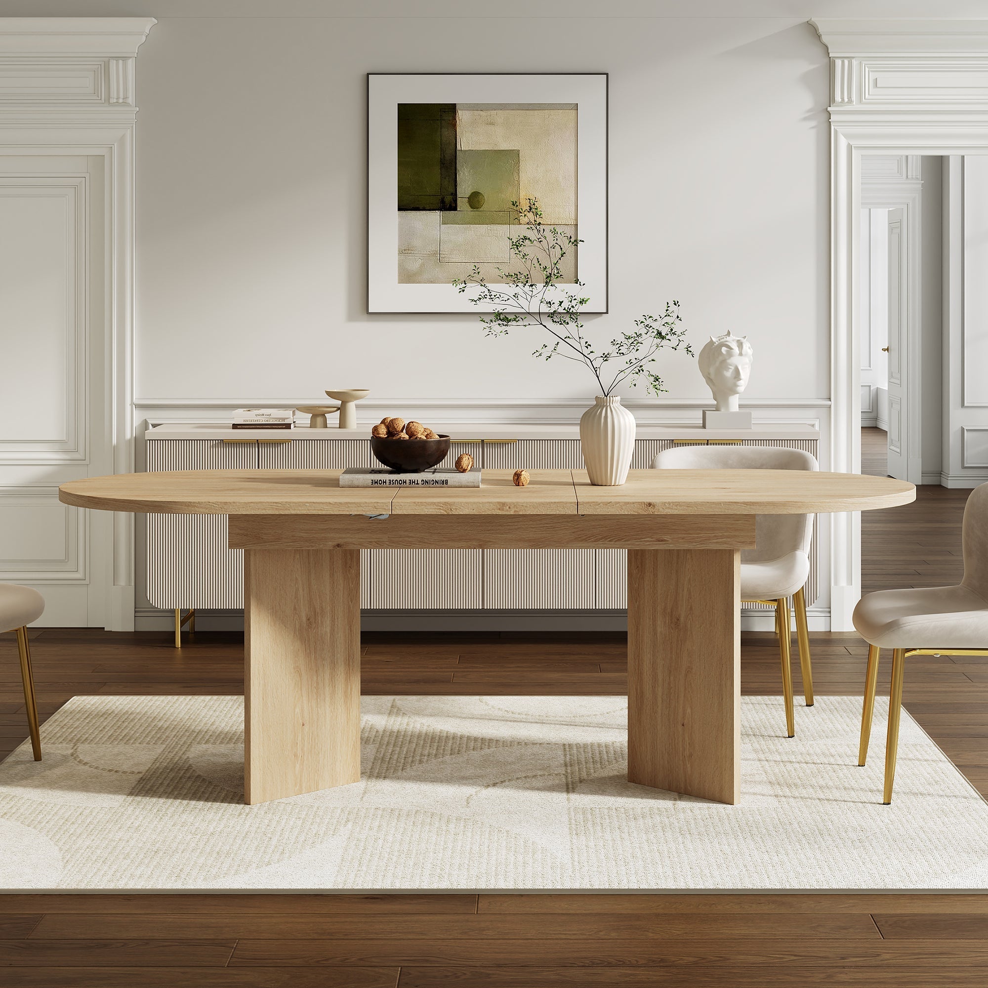 Extendable Dining Table 140/180x90 cm Seats 6-8 Rounded Corners Simple Style Oak Color