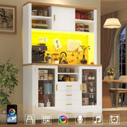 Buffet Sideboard Cabinet with LED Light Strip and Storage Drawers, 120x40x188cm, White and Wood Look
