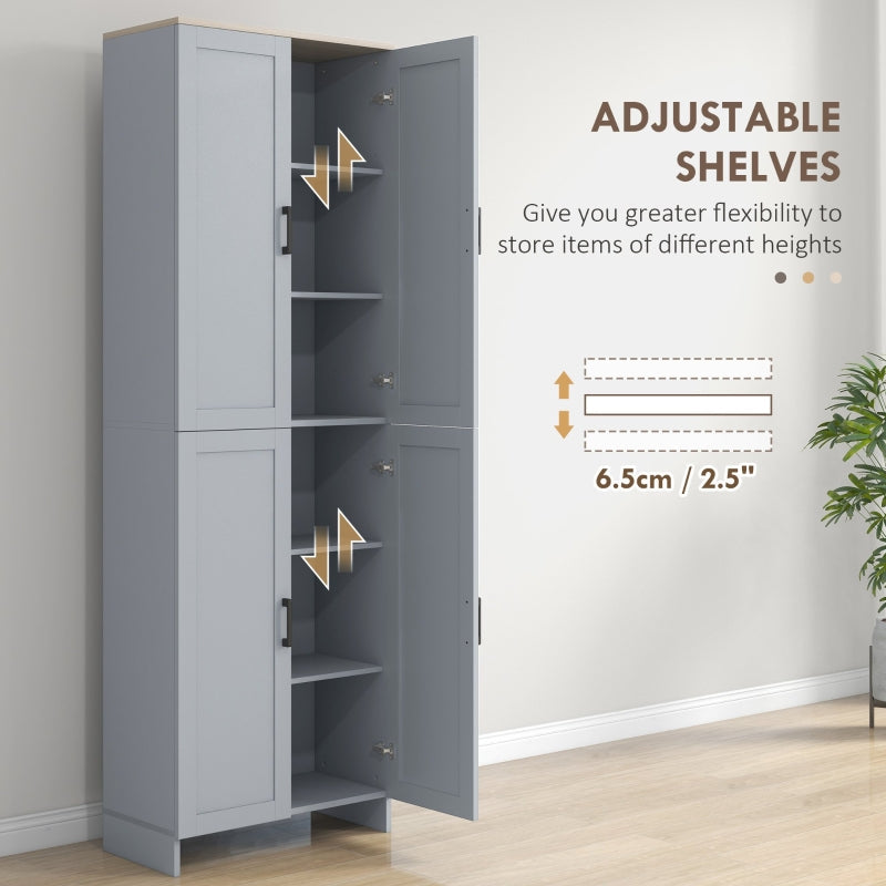 Freestanding Kitchen Cupboard, 4-Door Storage Cabinet with Adjustable Shelves, Grey