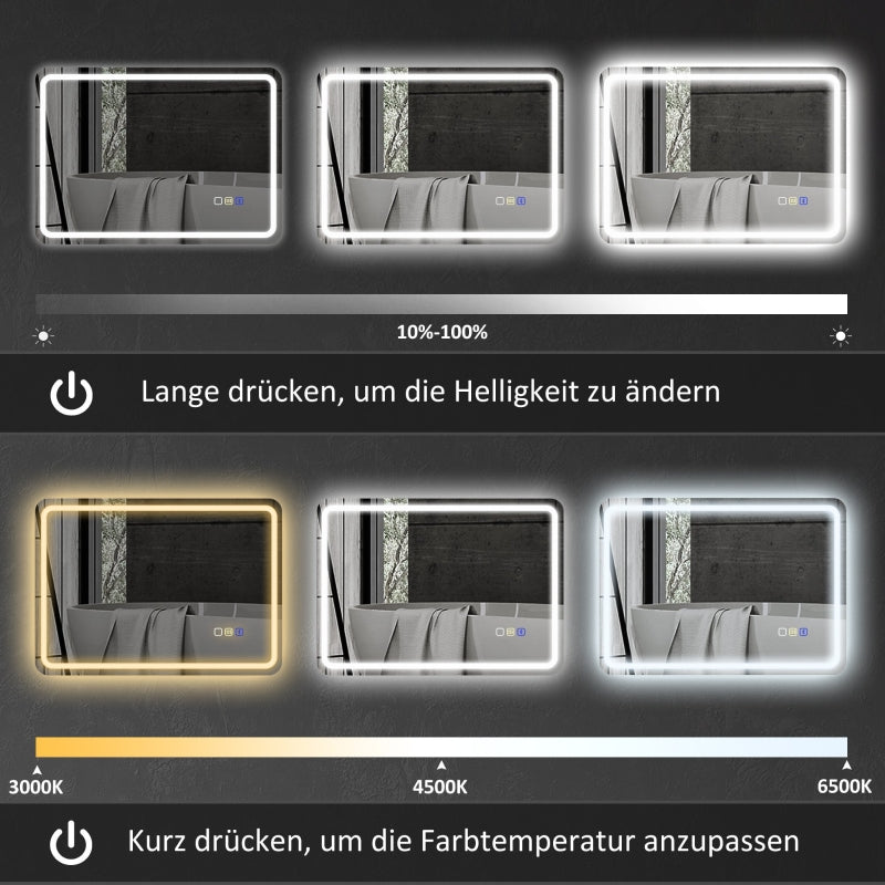 Badezimmerspiegel mit Beleuchtung, LED, Bluetooth, Anti-Beschlag, Silber