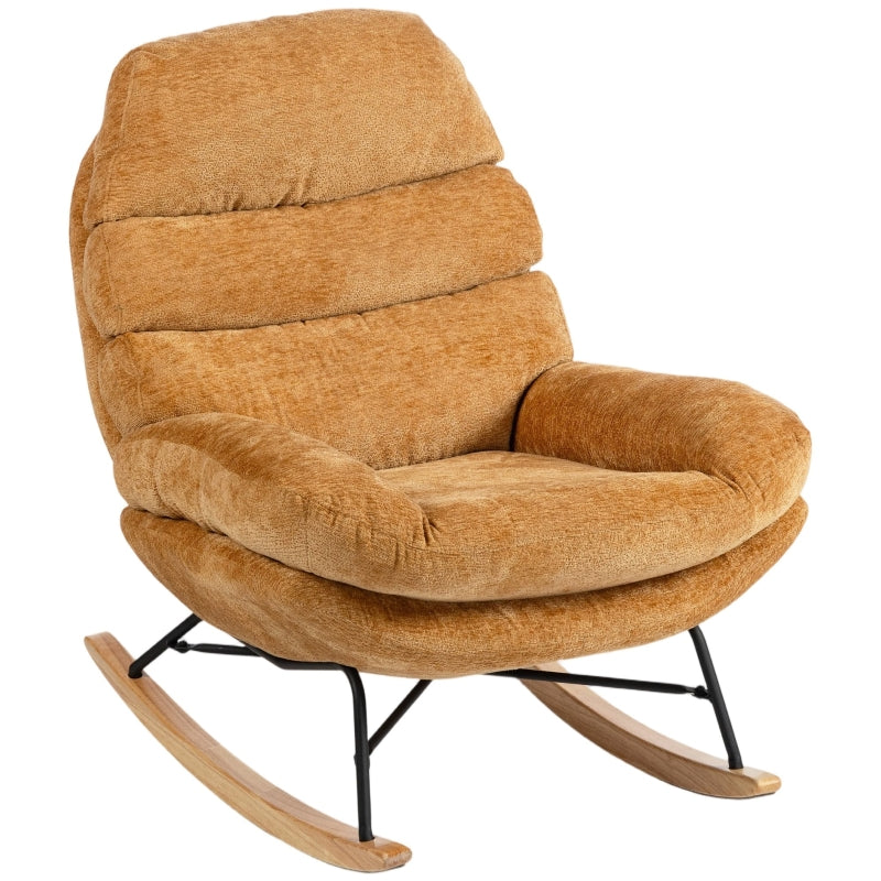 Upholstered Rocking Chair with Steel Legs & Wooden Runners, Yellow