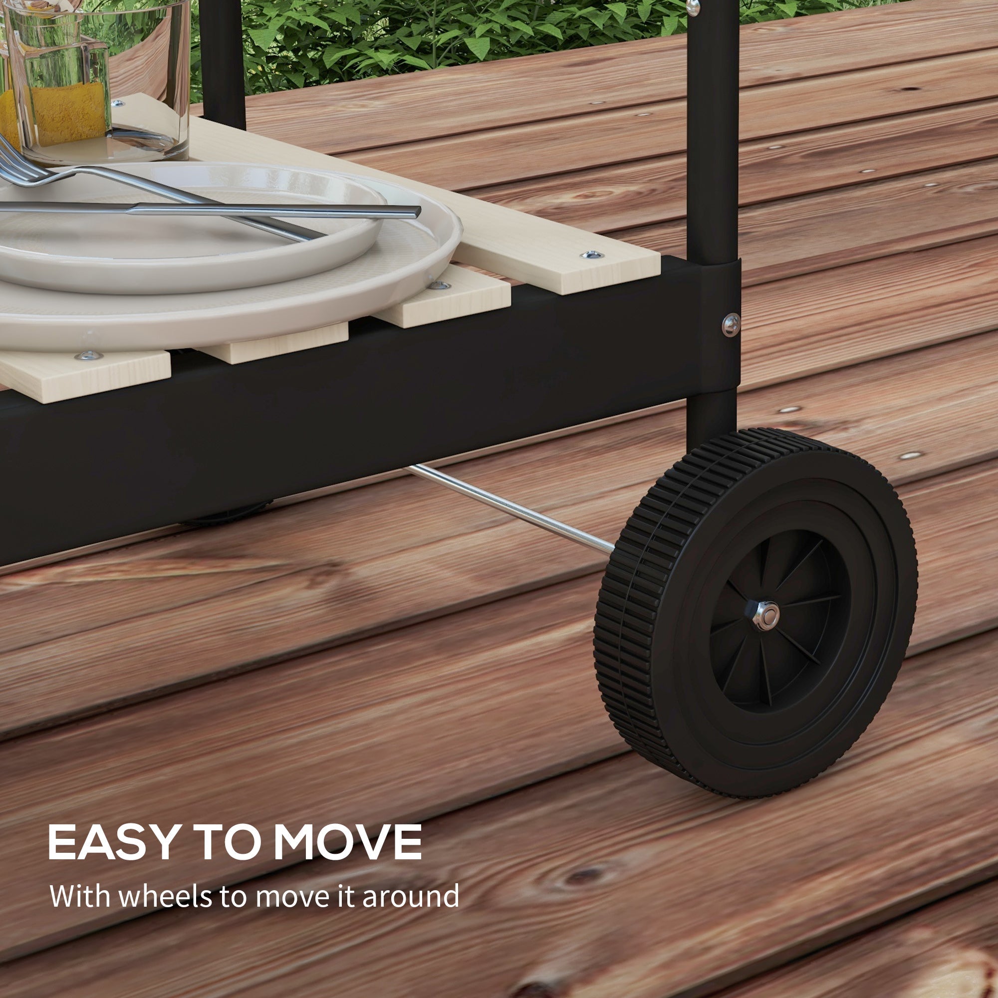 Metal Charcoal Grill BBQ Smoker Mobile with Wheels Adjustable Grate Wood Shelf
