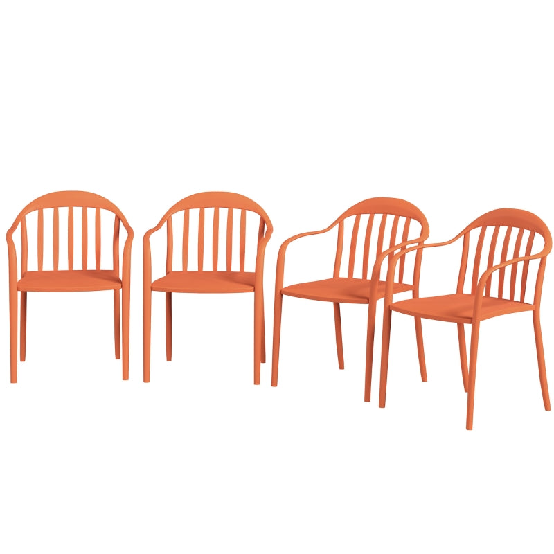 Garden Chairs Set of 4, Stackable Armchair 120 kg Support, Plastic Red
