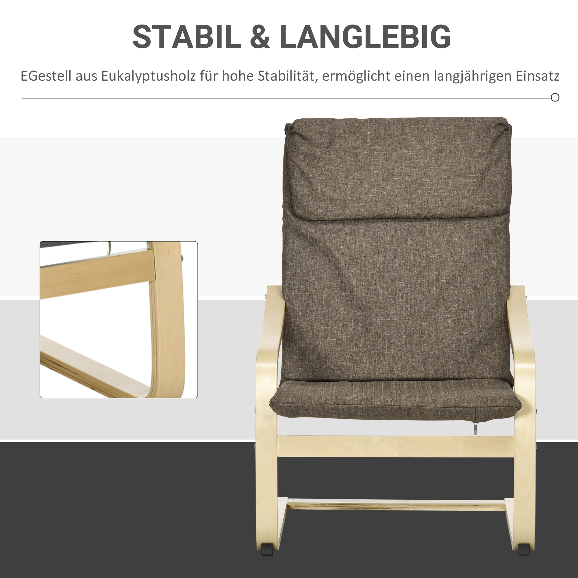 Recliner Chair, Headrest, Linen Look, Birch Wood, Brown