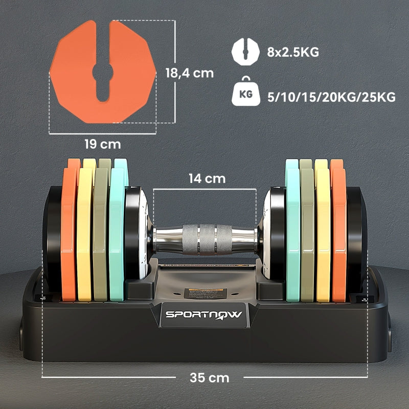 Adjustable Dumbbell with 5-25kg Weight Range and Non-Slip Grip, Black
