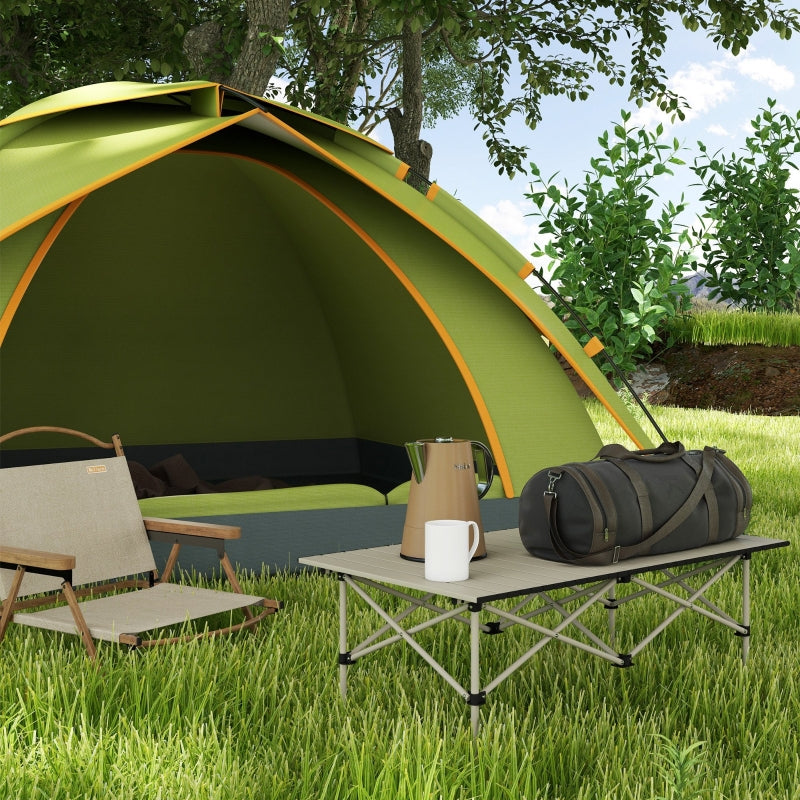Camping Table Folding Table with Roll-Up Top, X-Frame, Lightweight 2-Person, 95 x 55 cm, Aluminum Khaki