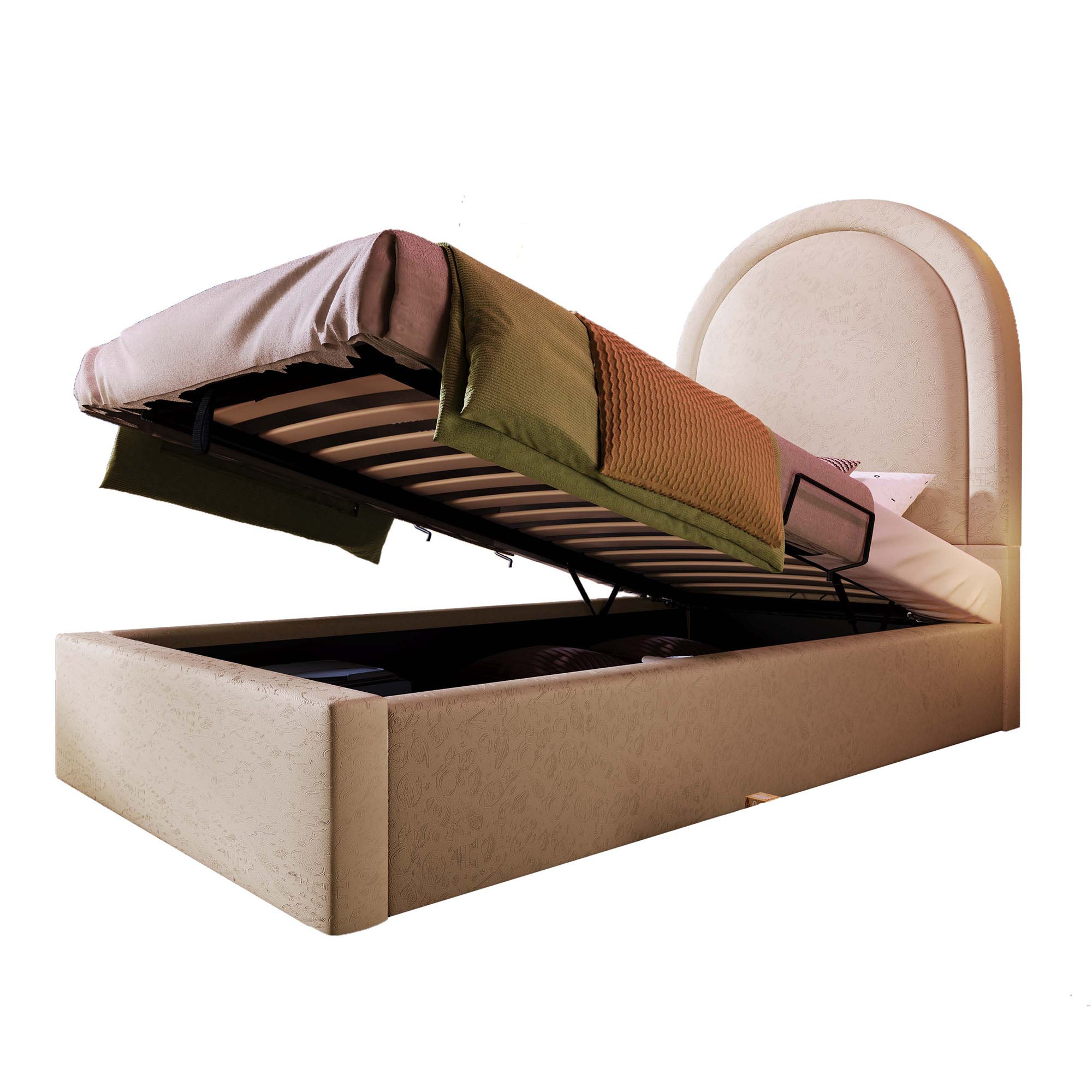 Children's Upholstered Bed, Single with Cosmic Pattern, 90x200cm, Beige PU