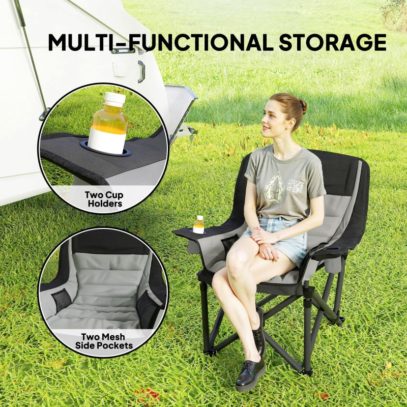 Portable Camping Chair, Padded with Carry Bag - Black/Grey