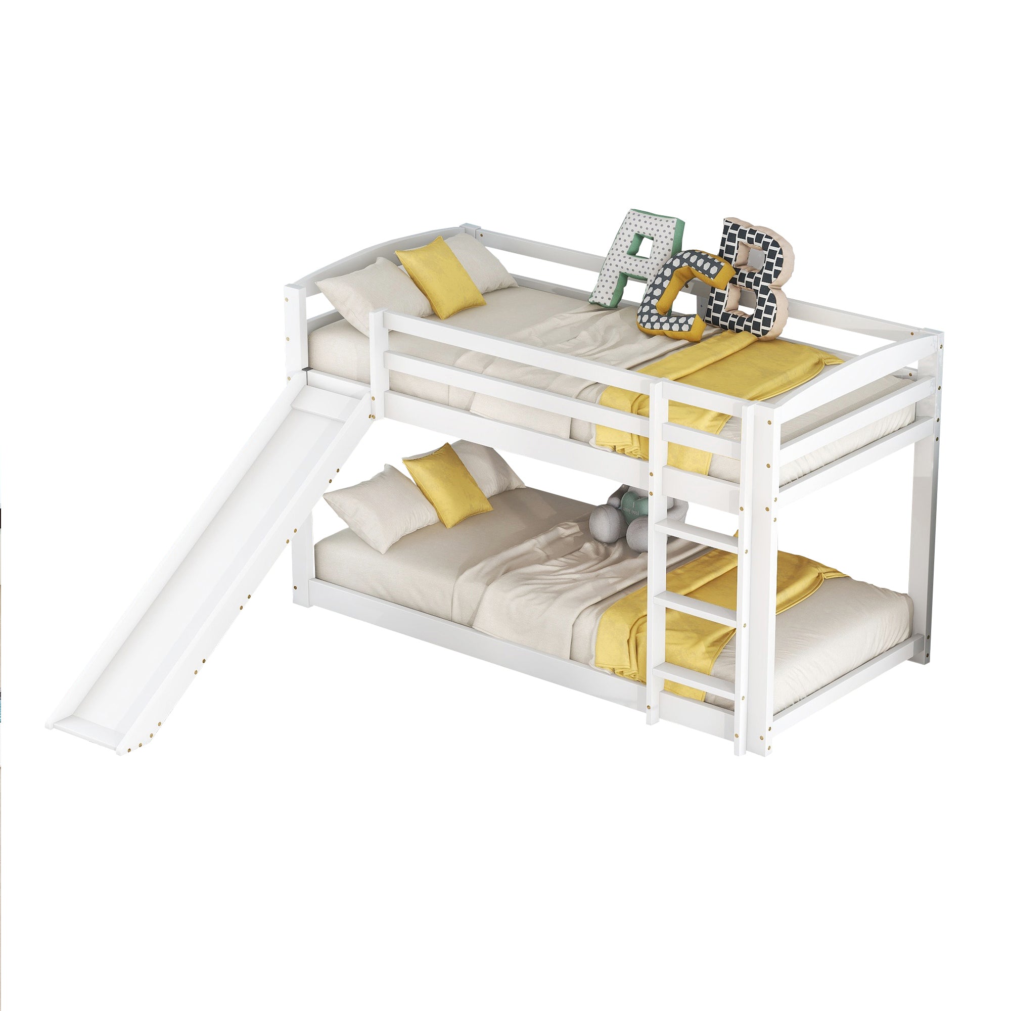 Bunk Bed 90x200cm with Slide, Solid Wood Frame for Kids & Teens, White