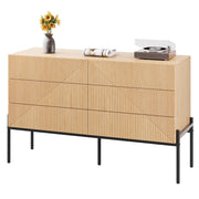 Sideboard with Six Drawers and 3D Geometric Texture, Multifunctional Storage for Living and Dining Room, Wood and Metal