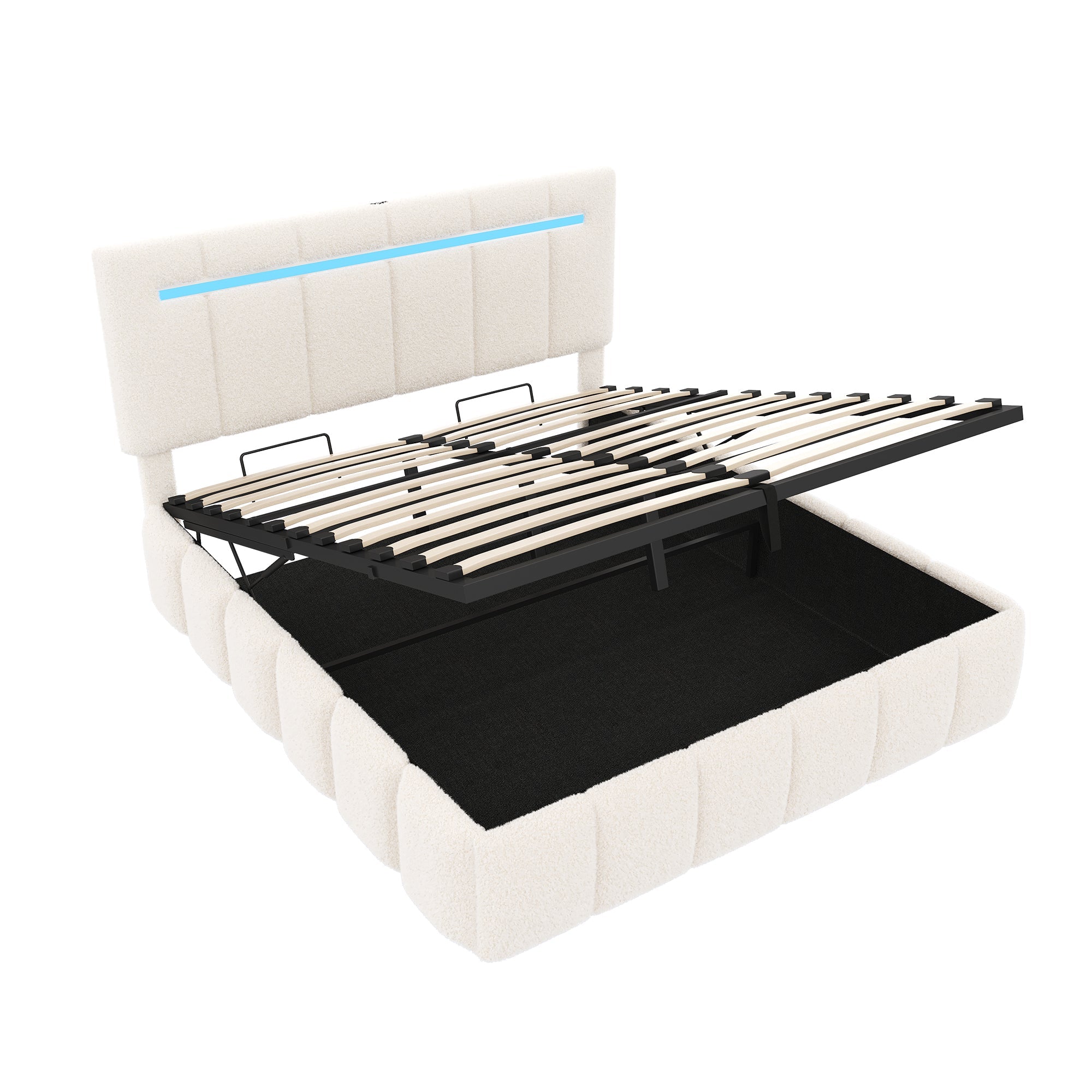 King Hydraulic Bed with Charging Station Boucle