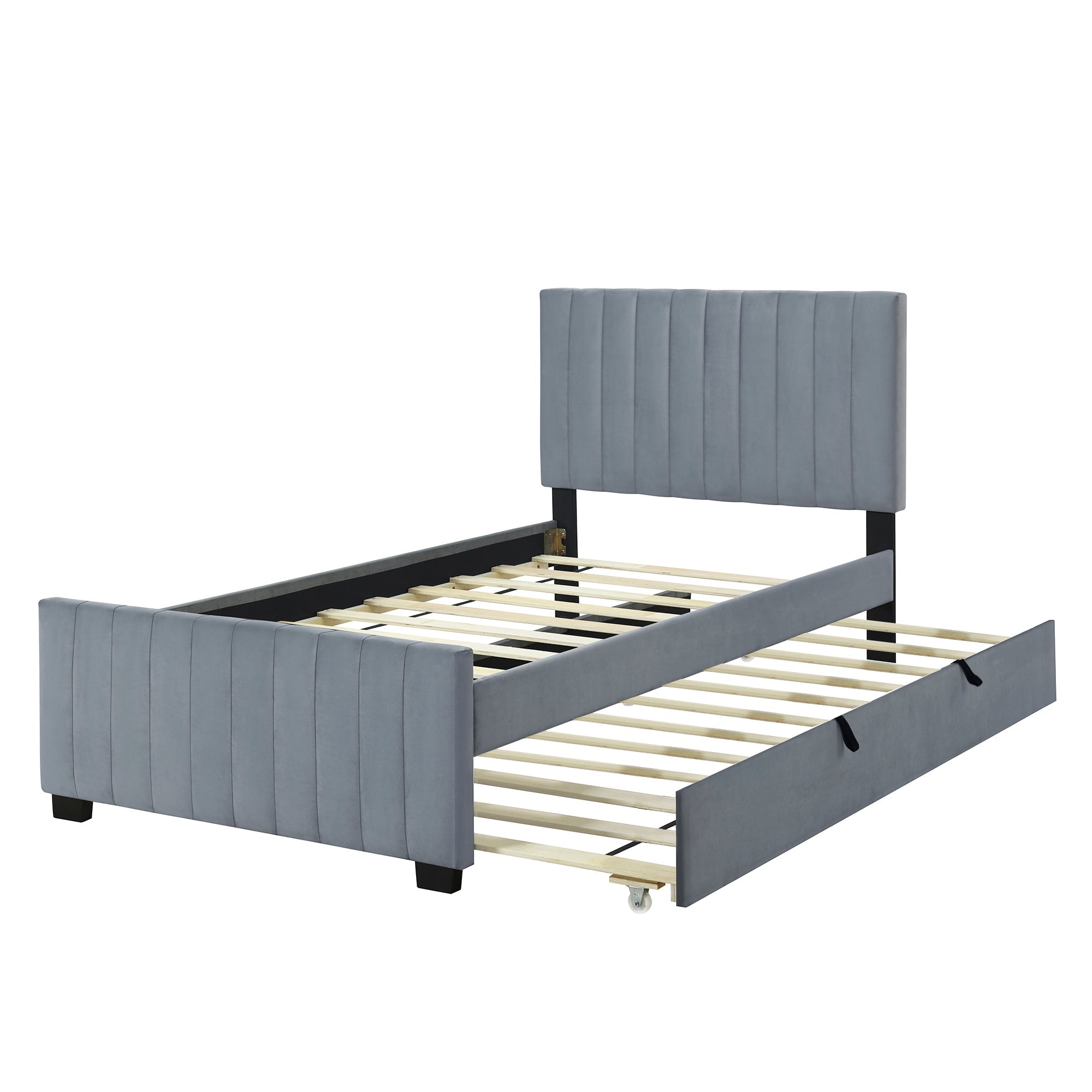 Upholstered Bed with Pull-Out, 90 x 190 cm Single, Grey Velvet