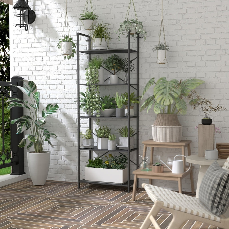 Bookshelf Freestanding 5-Tier Industrial Open Storage Metal Frame Black