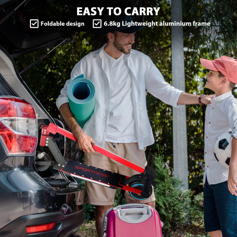 SPORTNOW Folding Electric Scooter for Kids, Dual Brakes, Front Suspension, LED Colourful Lights, Red