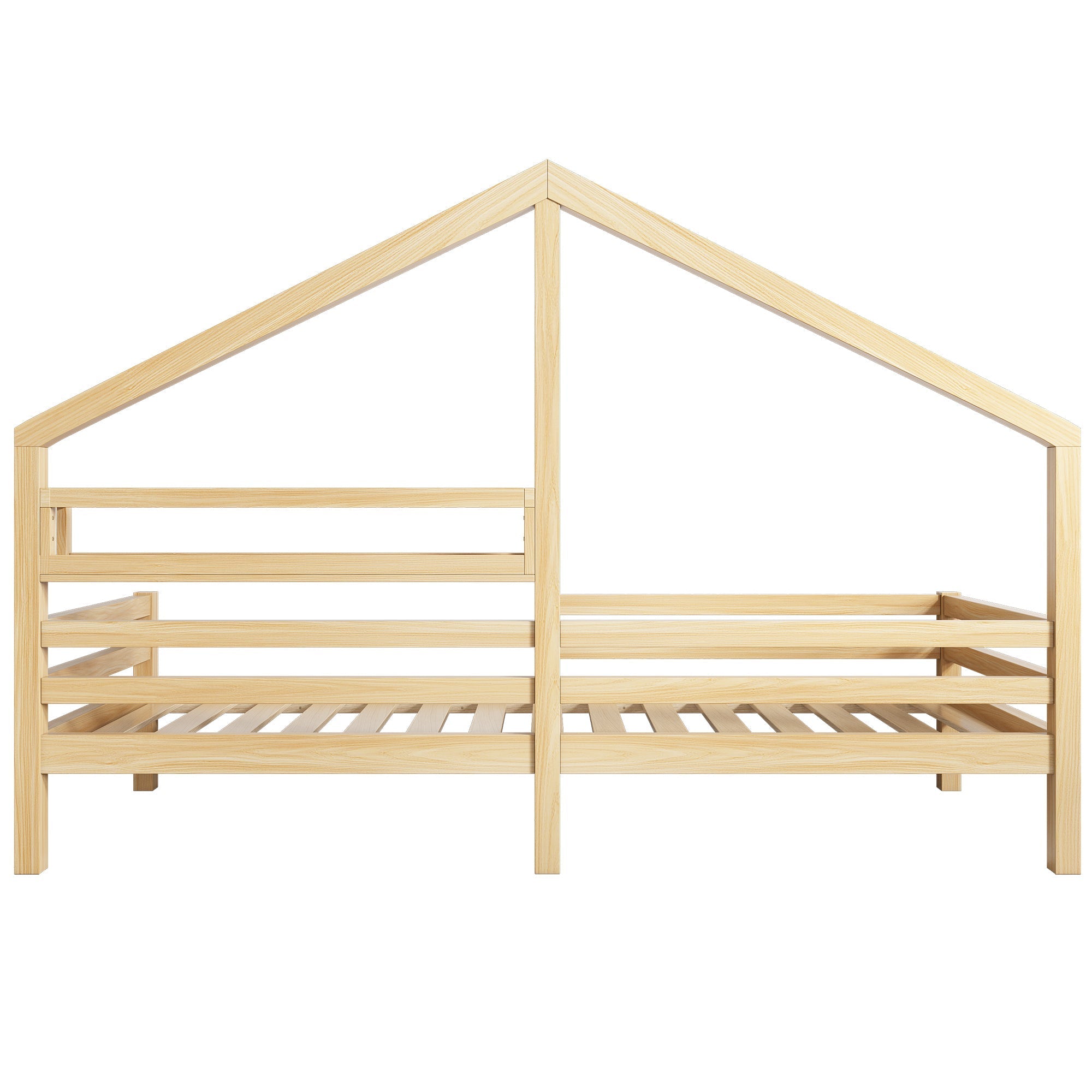 House Bed 90x200cm Storage Shelf Fireplace Shape - Natural