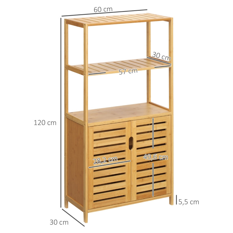 kleankin Bathroom Cabinet, Louvre Doors, Shelf, Bamboo Wood