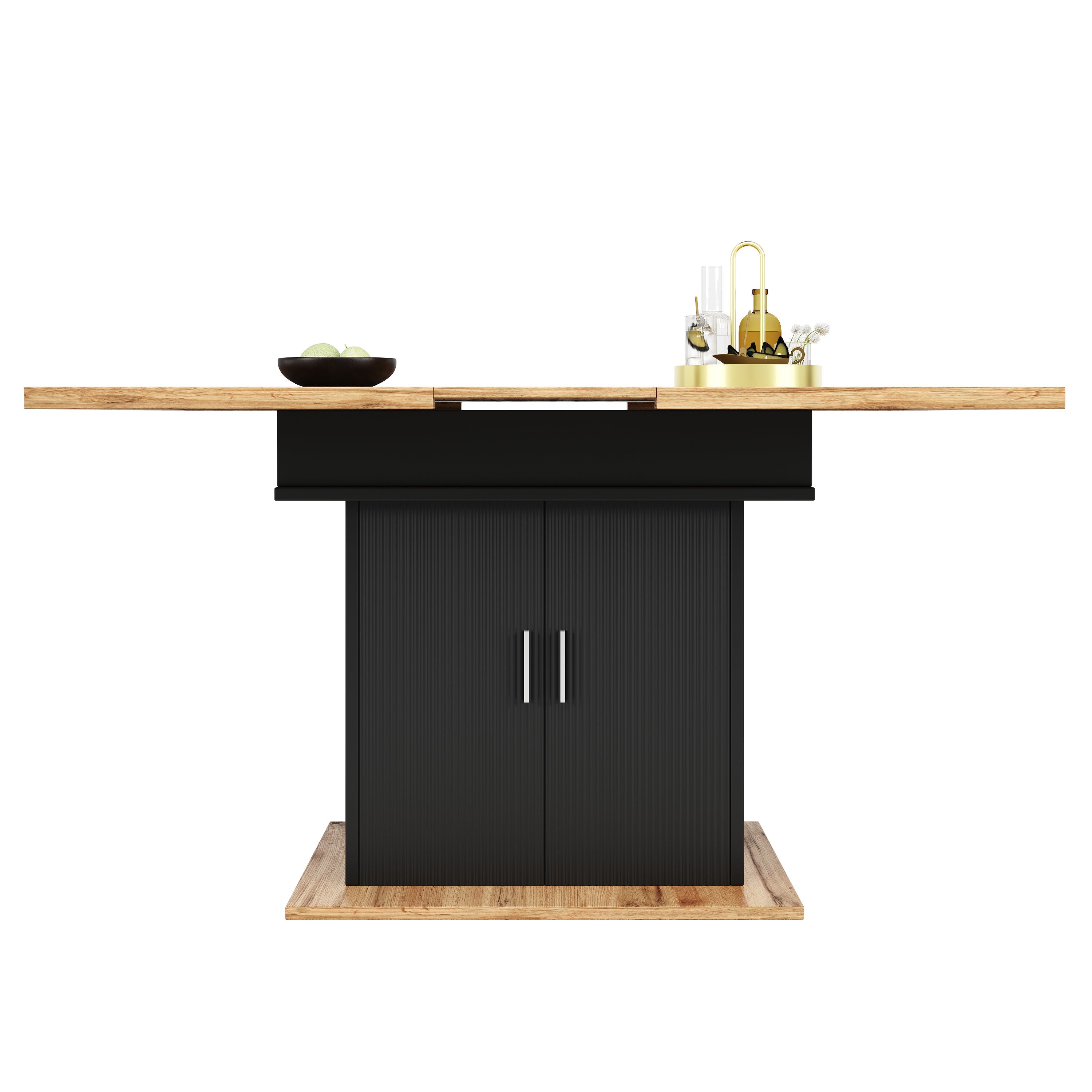 Telescopic Extendable Dining Table 140x70cm Storage Shelf - Natural/Black