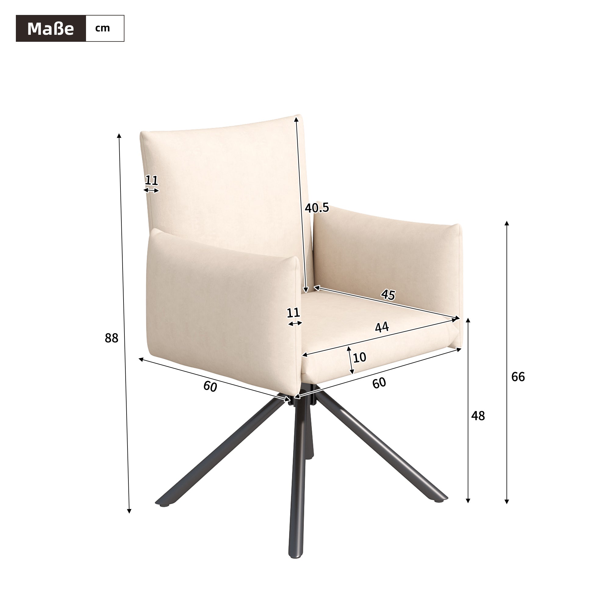 Dining Chairs Set of 4 Upholstered Swivel 360° Lumbar Support - Velvet Beige