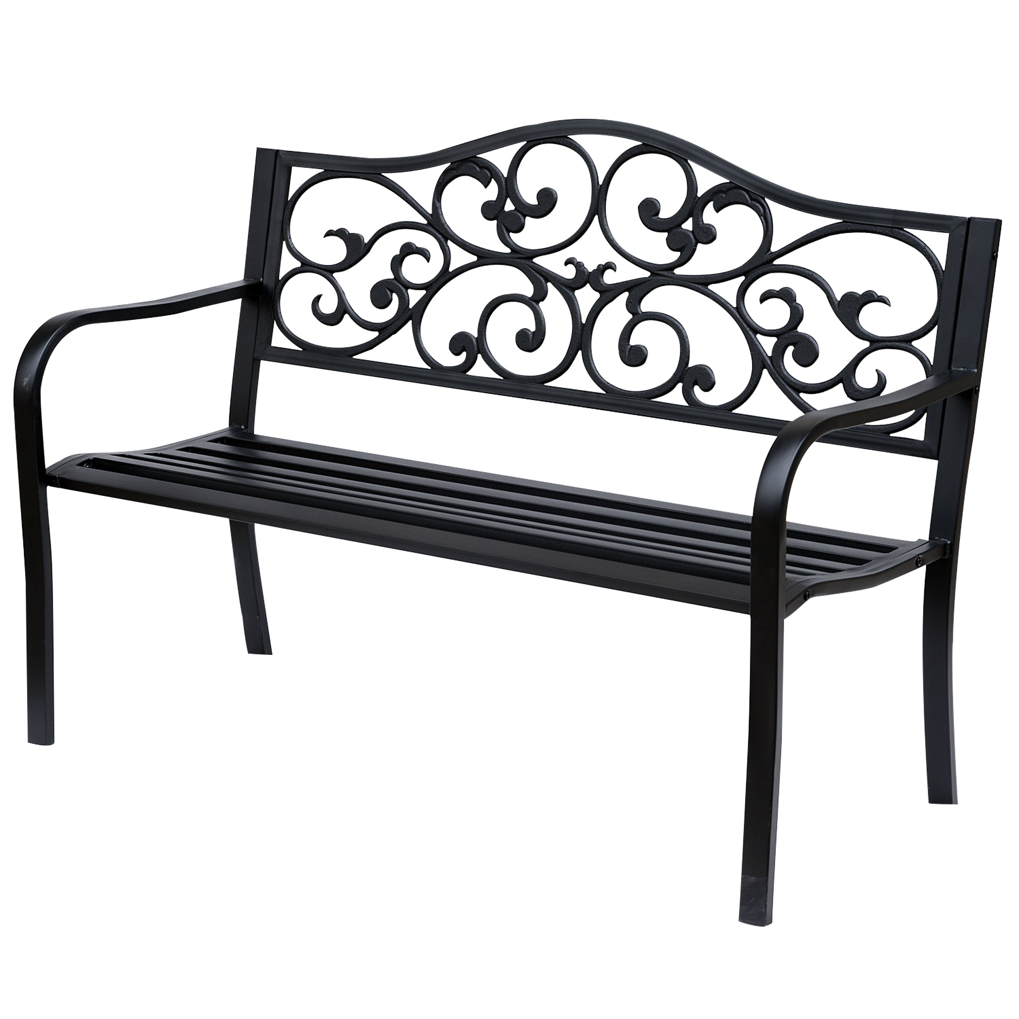 Garden Bench 3-Seater Steel with Cast Iron Armrests, Black