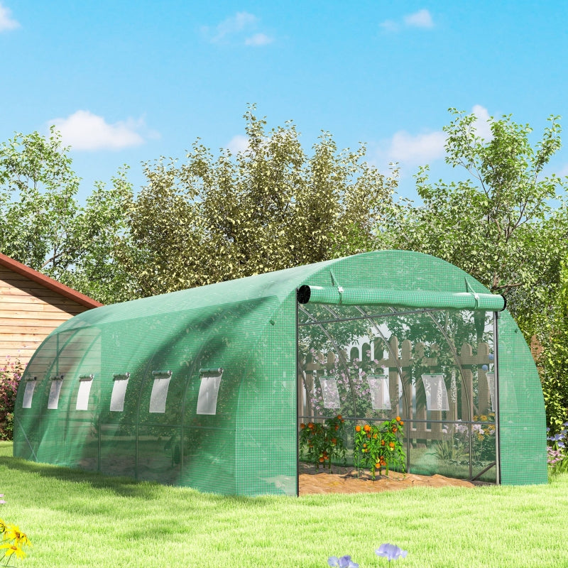 Polytunnel Greenhouse Walk-in Steel Frame Roll-up Doors - Green