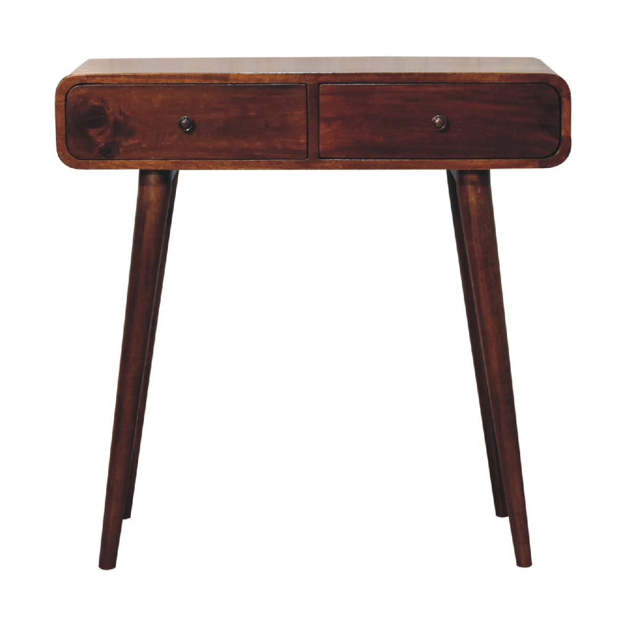 Solid Wood Curved Hallway Table, 2 Drawers, Chestnut/Dark Brown