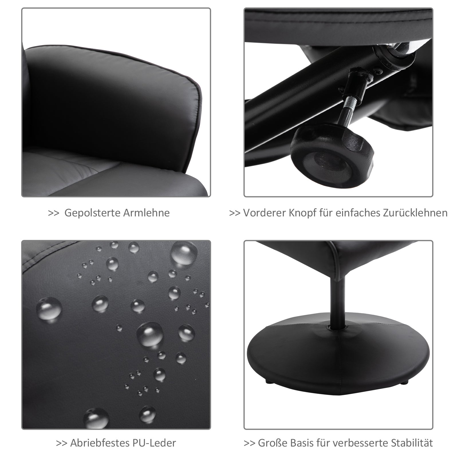 Reclining Massage Armchair TV Chair with Footstool, Storage, 10-Point Vibration, Faux Leather Black