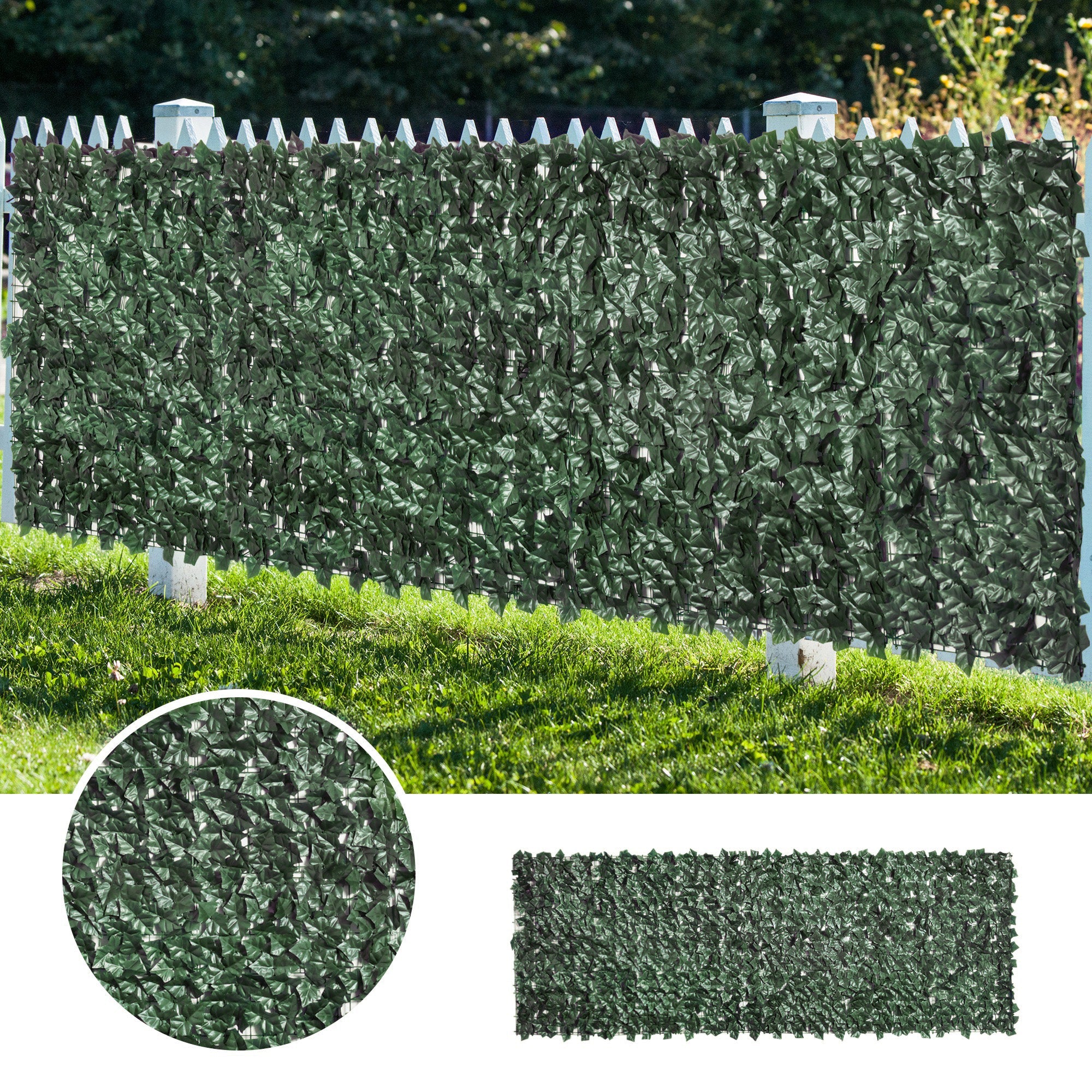 Artificial Hedge Privacy Screen, 300x100cm UV-Resistant Easy Care, Dark Green