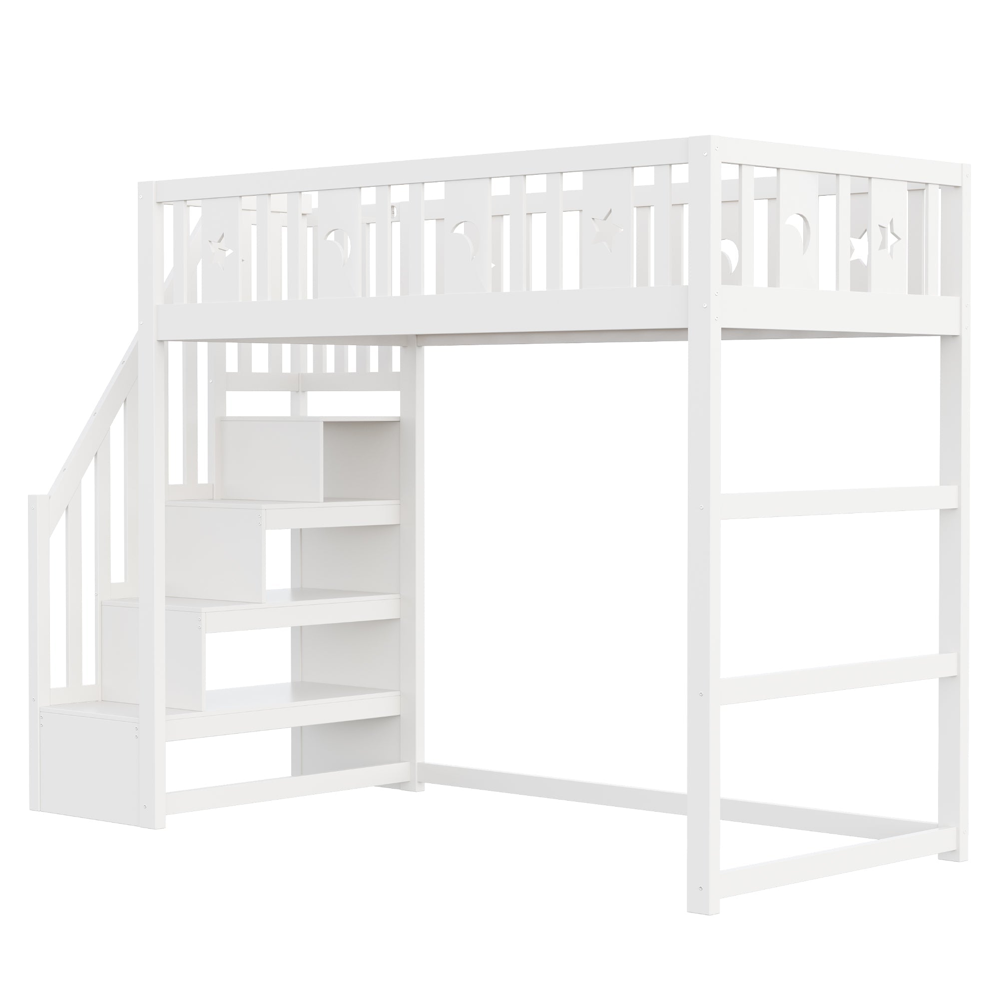 Bunk Bed, 90x200 with Stairs, Loft, Solid Wood, White