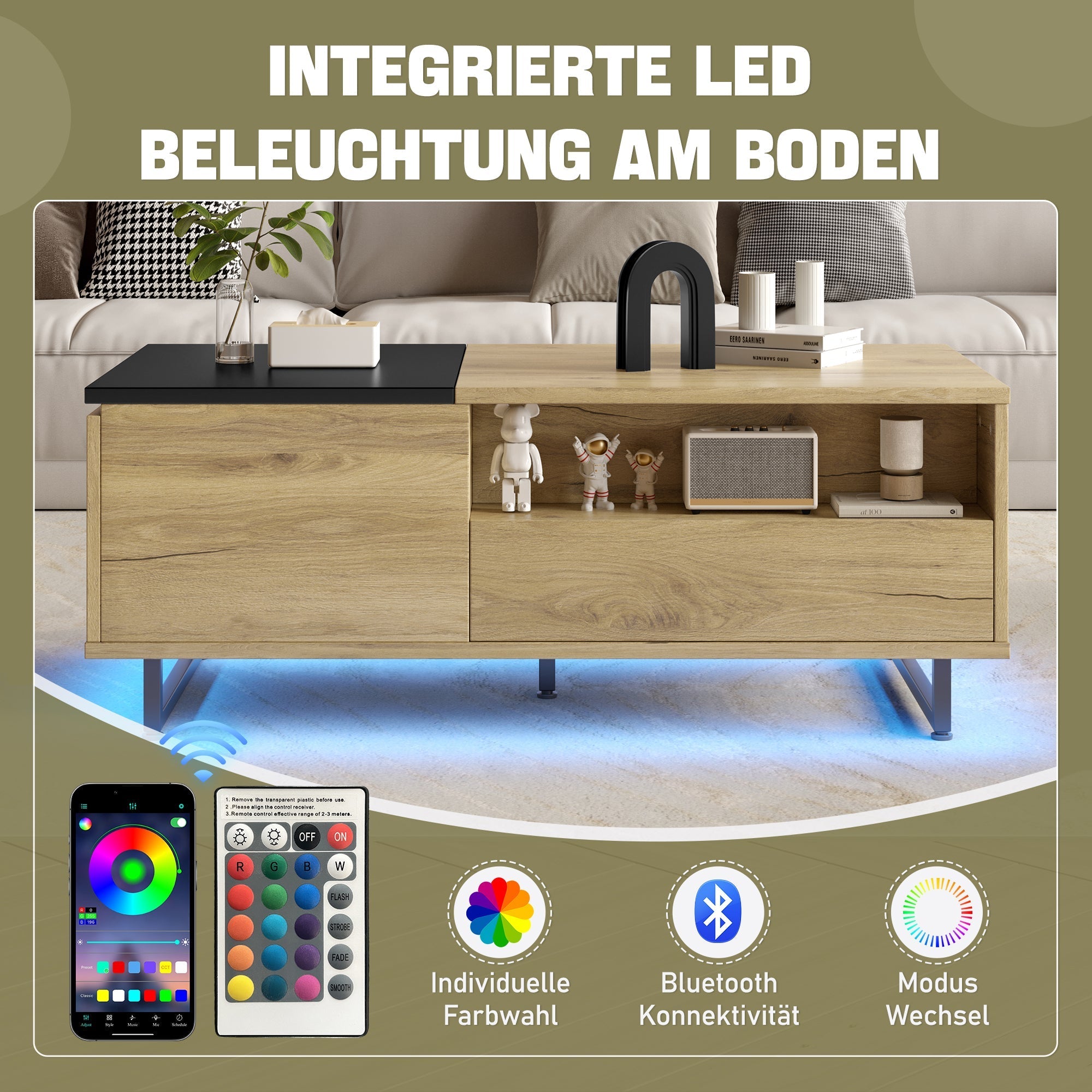 Cabinet: Height-Adjustable with LED Light, Drawers & Compartments, Customizable for Living Rooms
