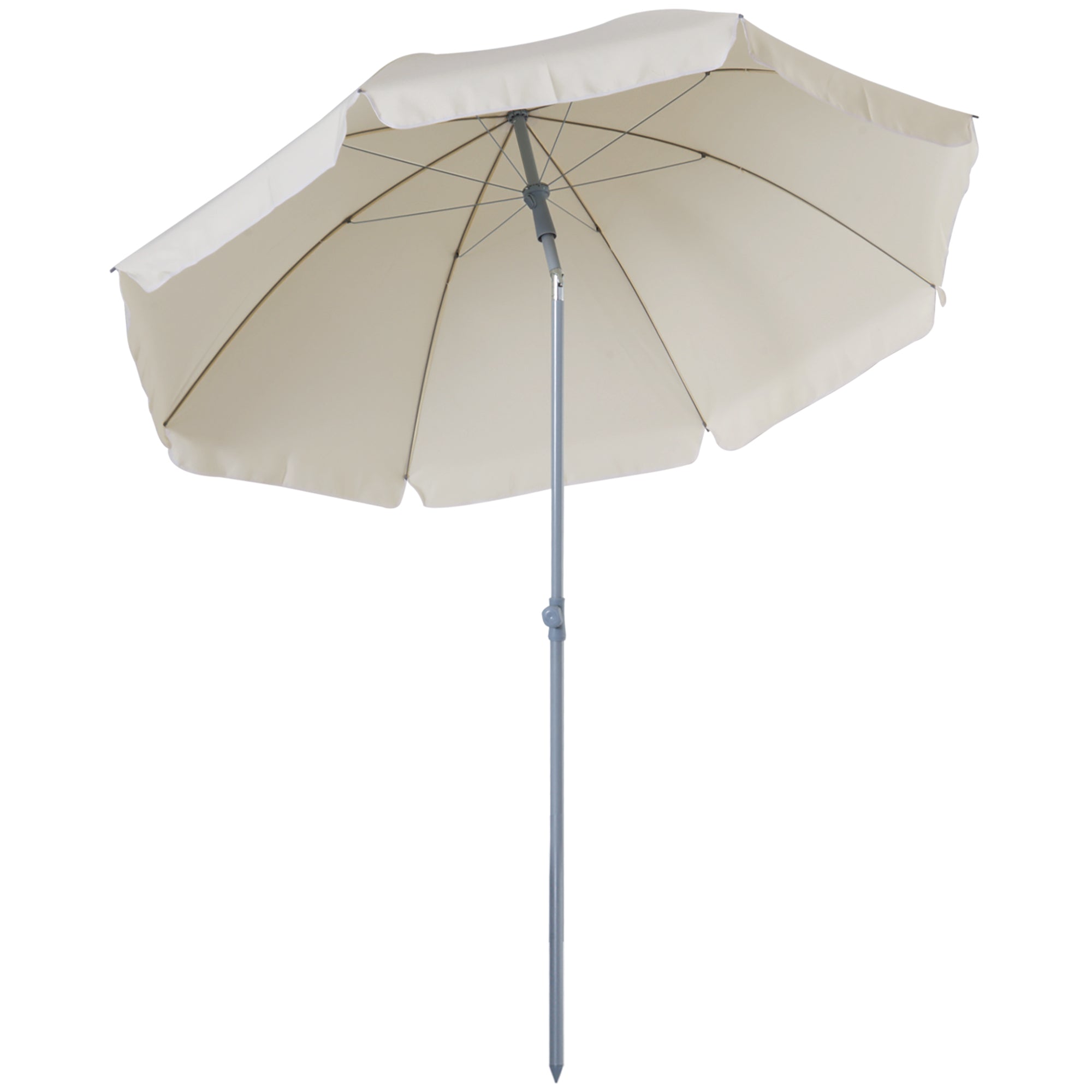 2.2m Beach Umbrella Portable Parasol Tilting Function 8 Ribs, Cream White
