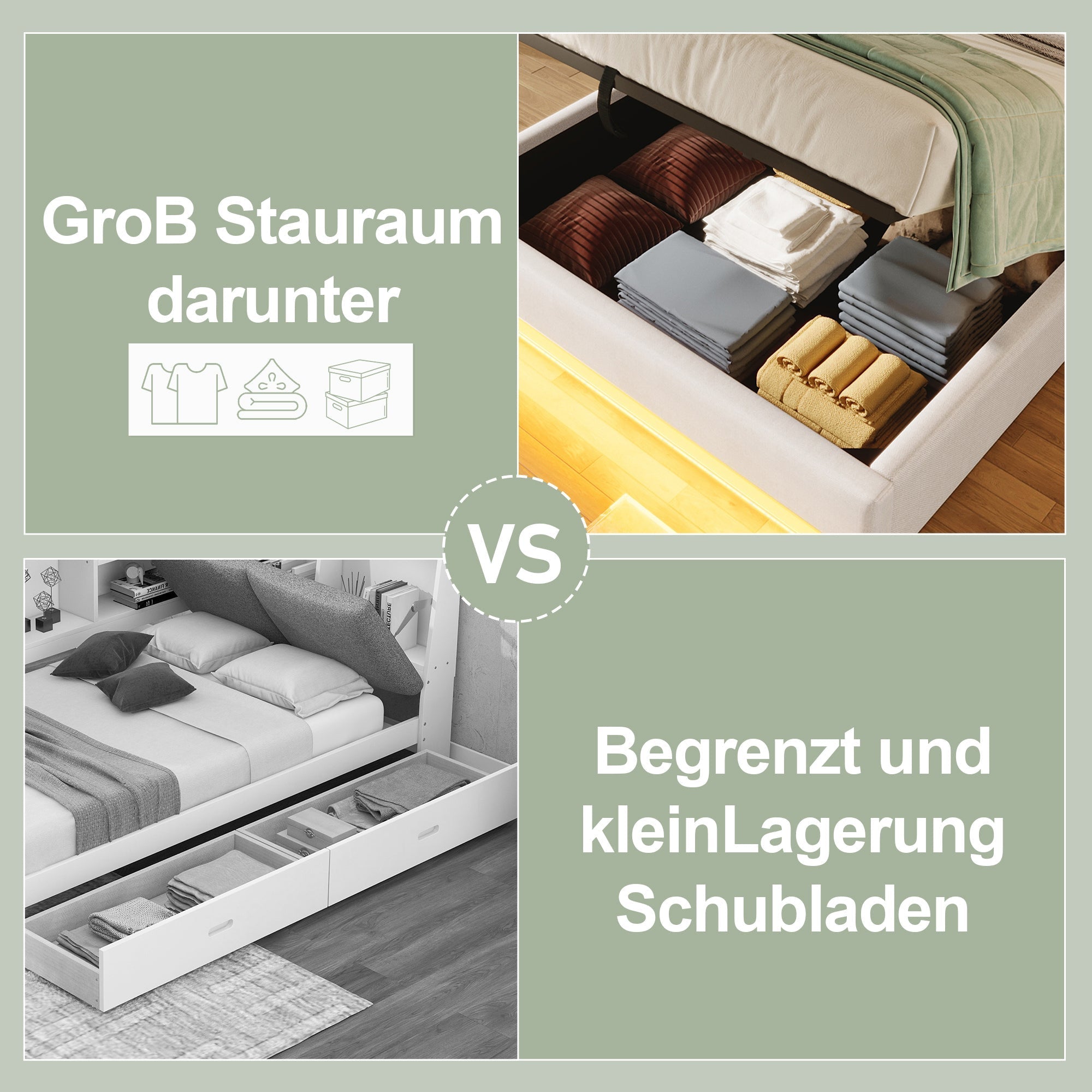 Upholstered Bed 140x200cm Hydraulic Storage LED USB/Type-C Pockets - Beige