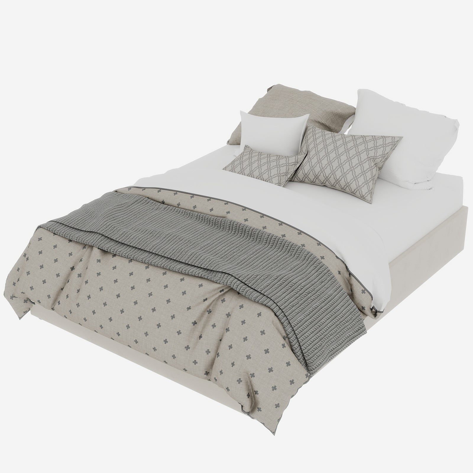 Modern Minimalist Bed Frame, 140x200cm Gas Lift Rods, Beige Dutch Velvet