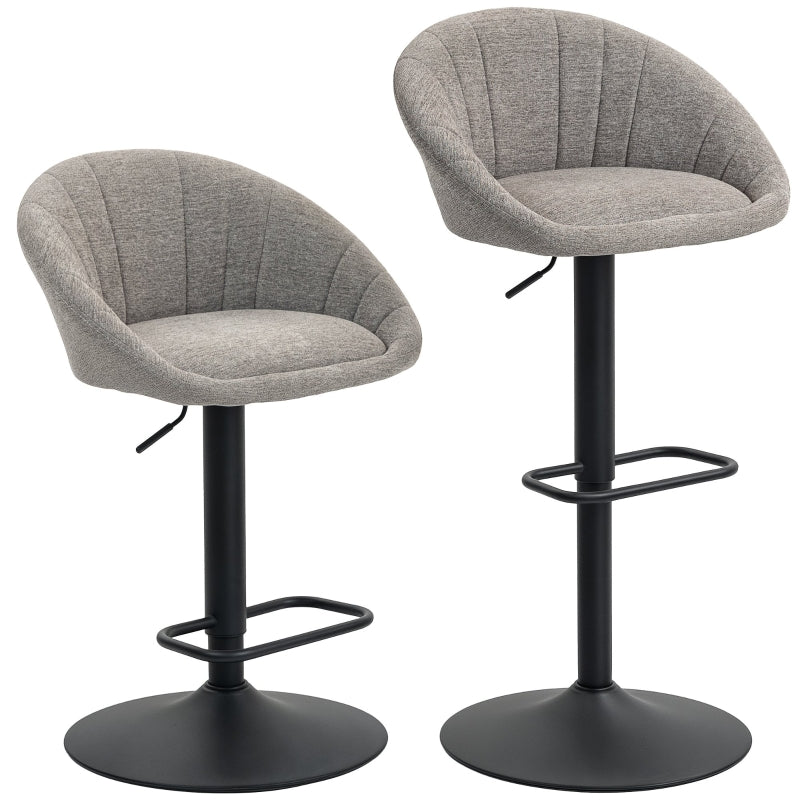 Set of Two Relaxed Tub Bar Stools Adjustable Swivel Height Grey Polyester