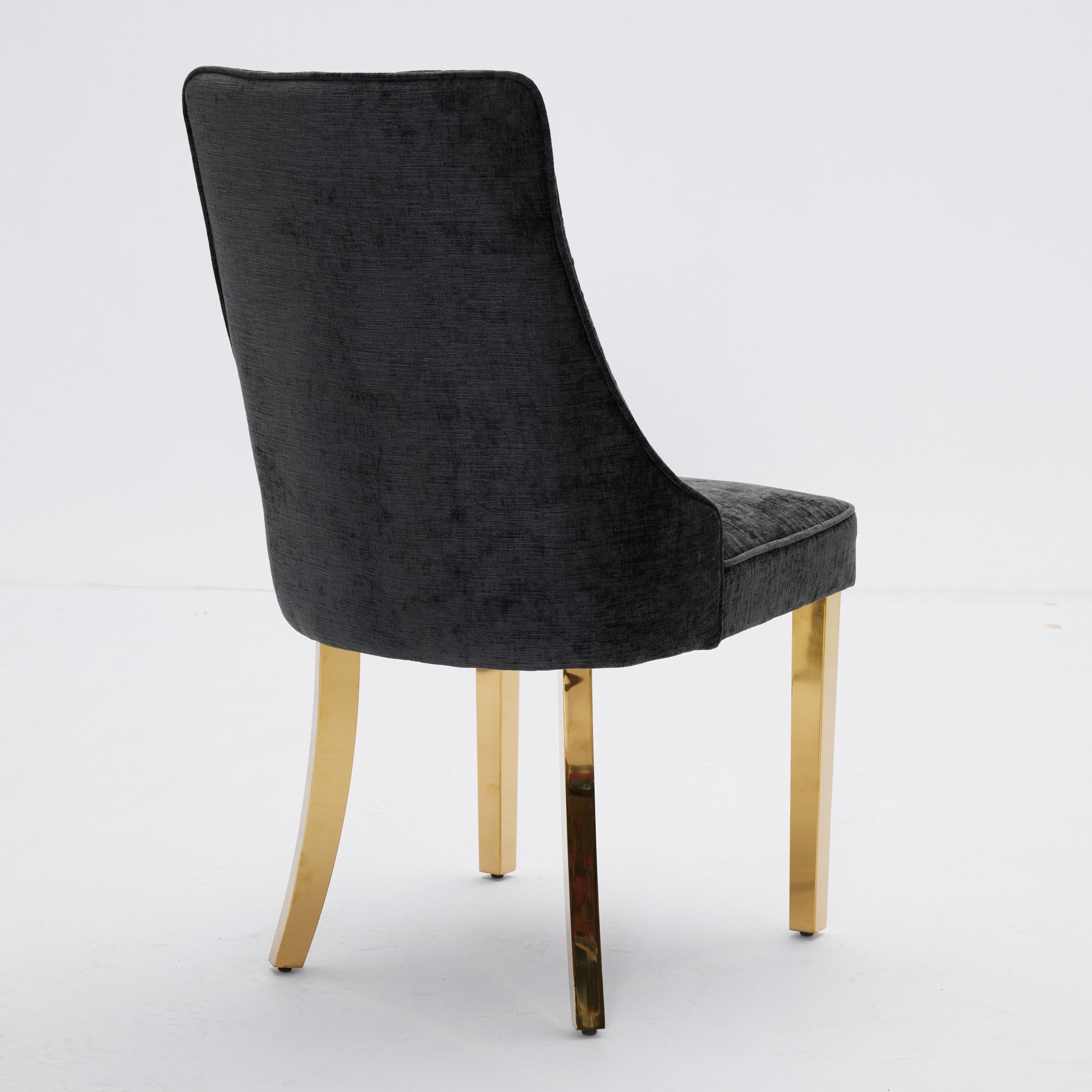 Dining Chairs, Set of 2 Accent Chair Golden Stainless Steel Legs, Chenille Black