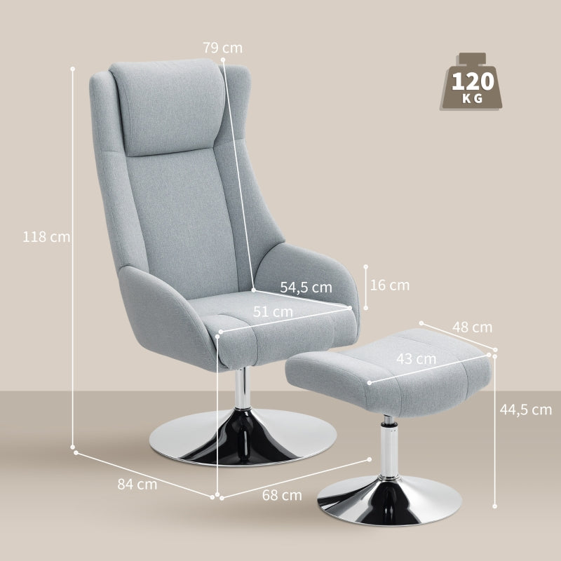 Swivel Upholstered Armchair Reclining with Footstool - Grey