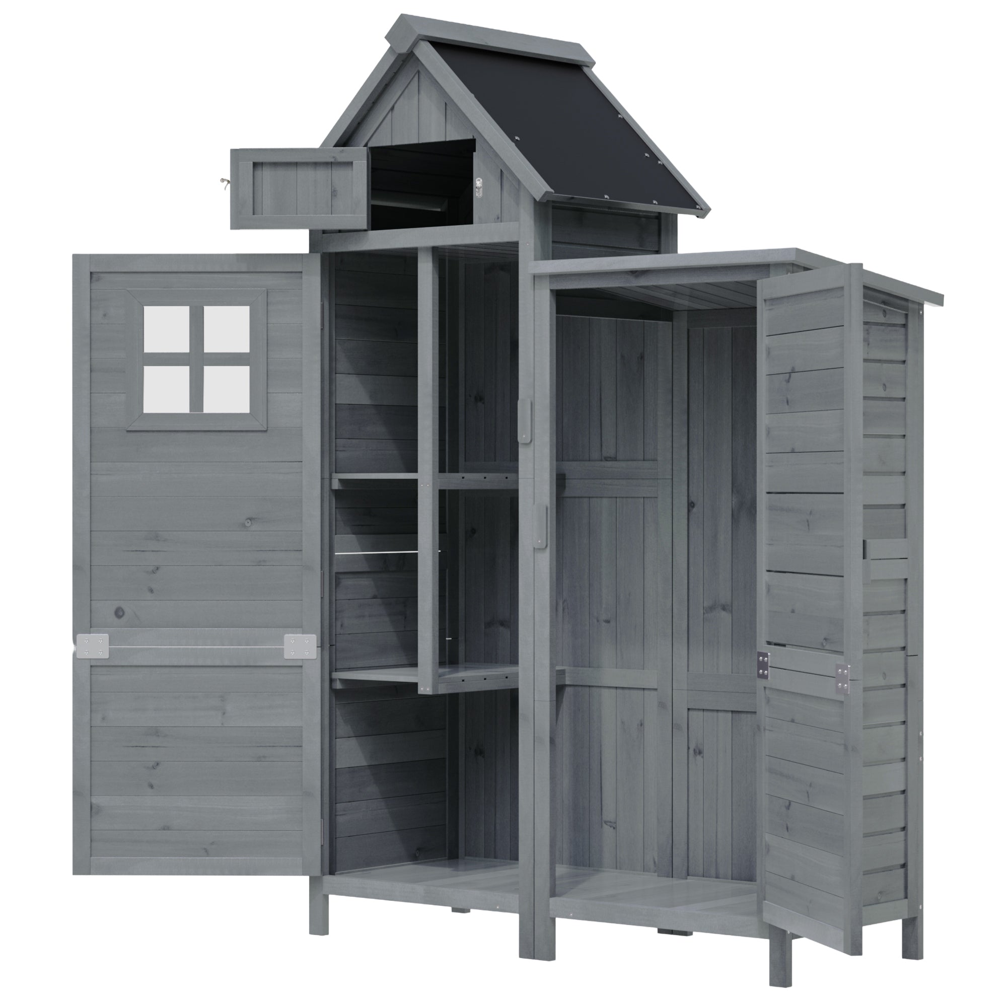 Outdoor Storage Shed with Weatherproof Double-Door and Large Storage, Grey Fir Wood