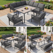 L-Shaped Garden Lounge Seating Group with Table and 2 Armchairs, Seats 7-8, Grey